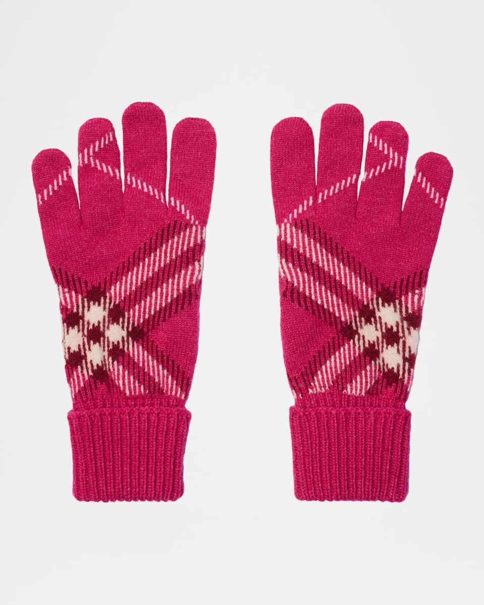 Cashmere-Blend Knit Check Gloves